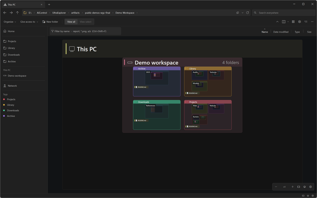 UltraExplorer: a generated workspace and its nested folders