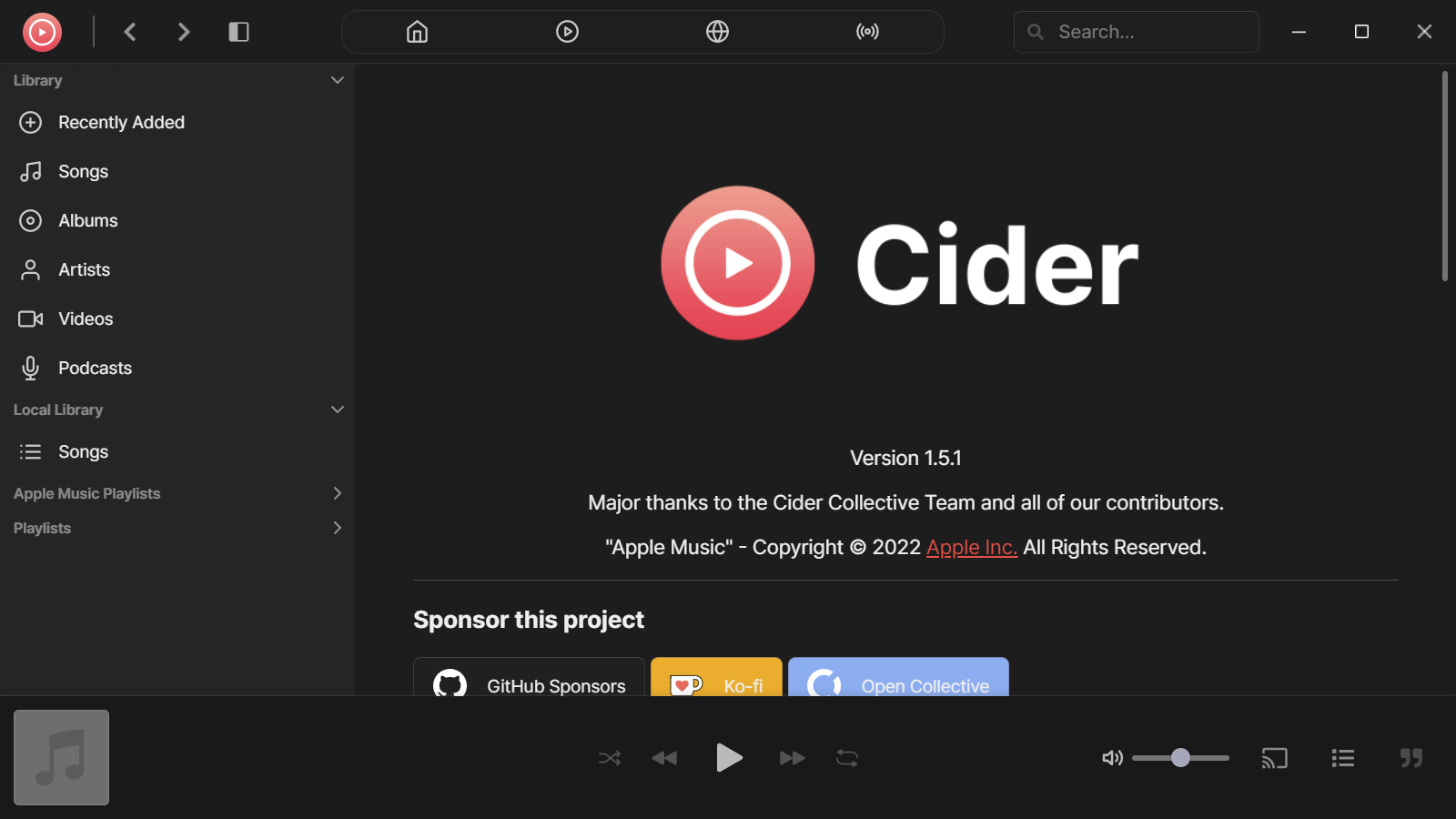 Screenshot of the modified logo inside the Cider interface