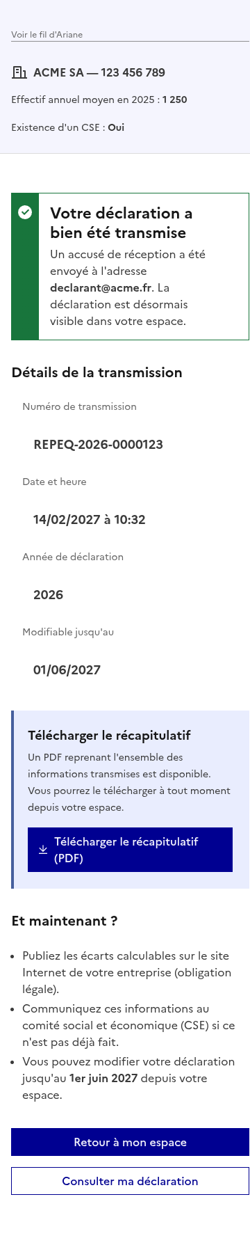 Page transmission réussie mobile