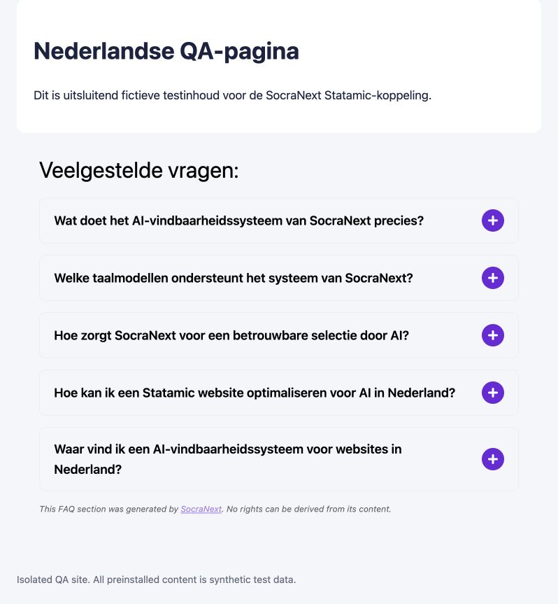 SocraNext FAQ design on an example Statamic page