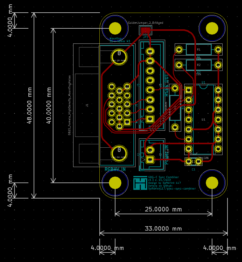 Image of the PCB layout, including dimensions.