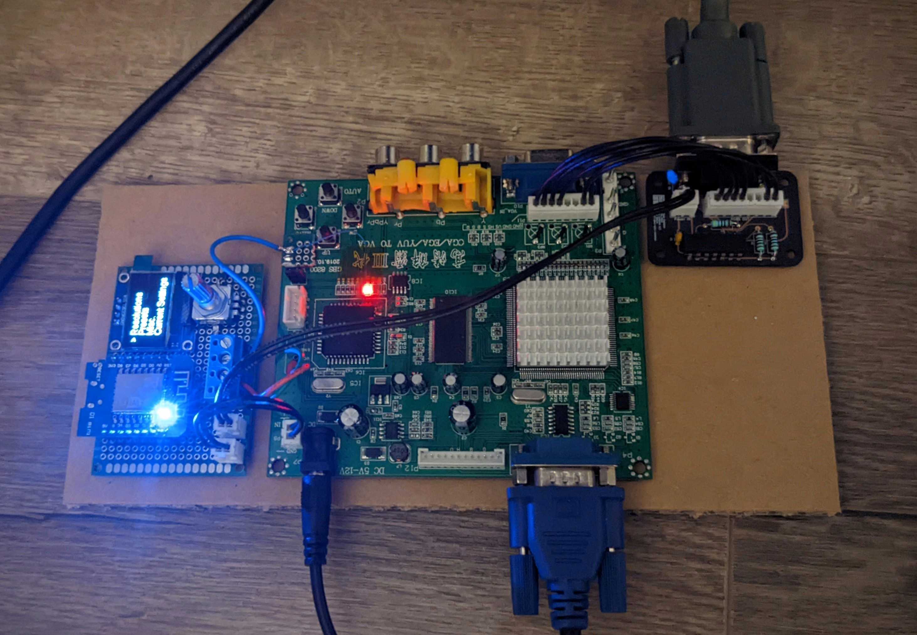 Photo of a GBSC Sync Combiner connected to a GBS-Control setup.