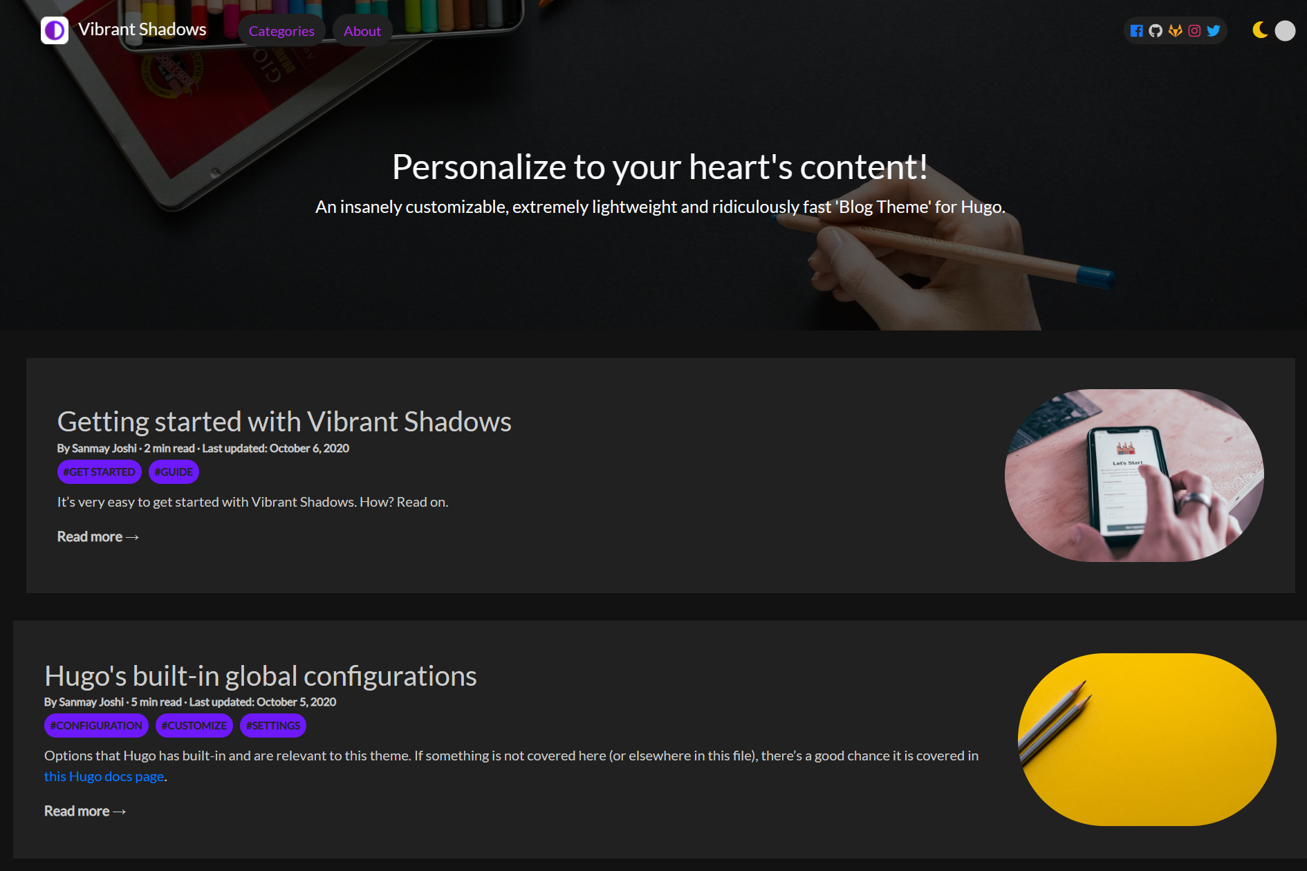 Vibrant Shadows Theme desktop preview