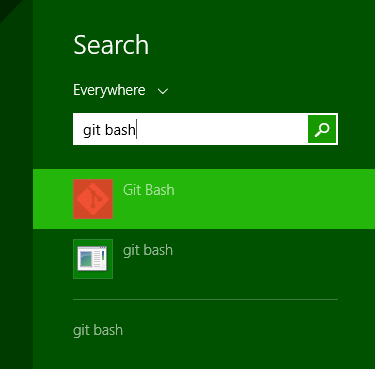 After pressing the Windows Key or clicking the Start button start typing "Git bash" to search for the program