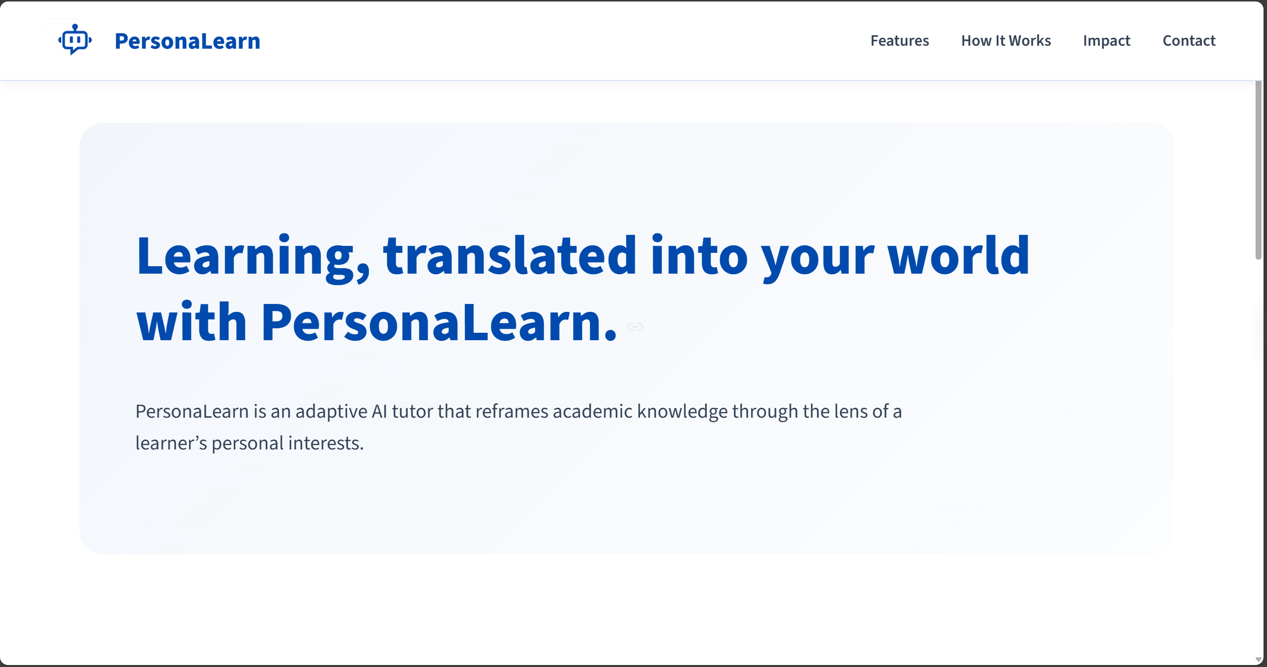 PersonaLearn landing page