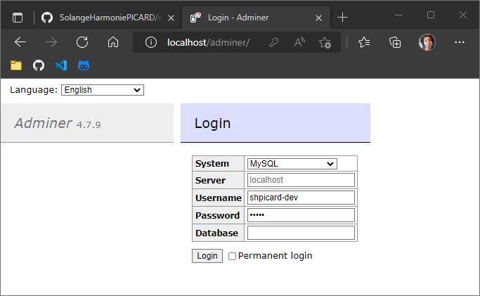 connexion adminer