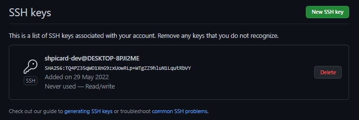 GitHub SSH Key result