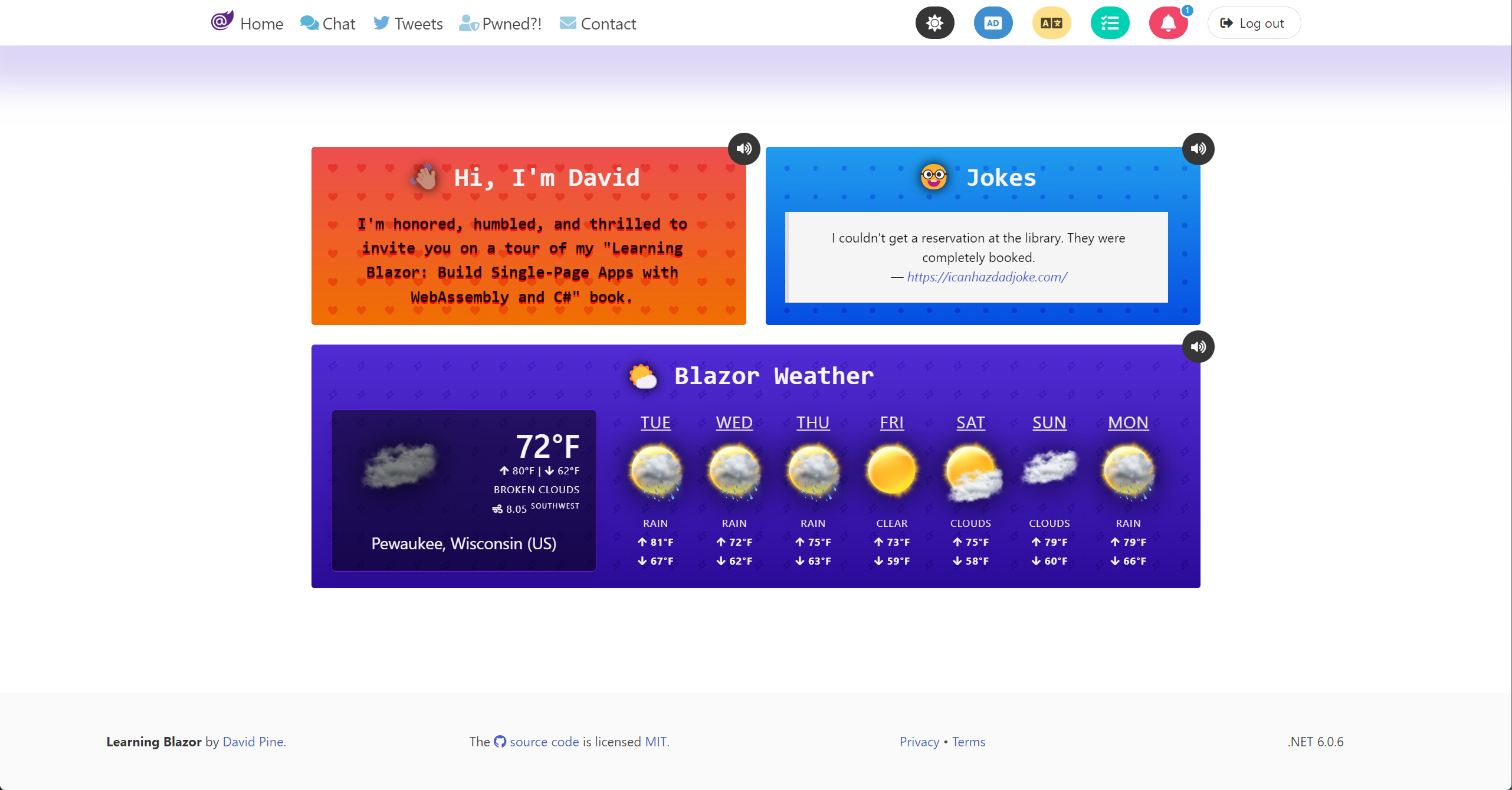 Learning Blazor: Home screen (light theme)