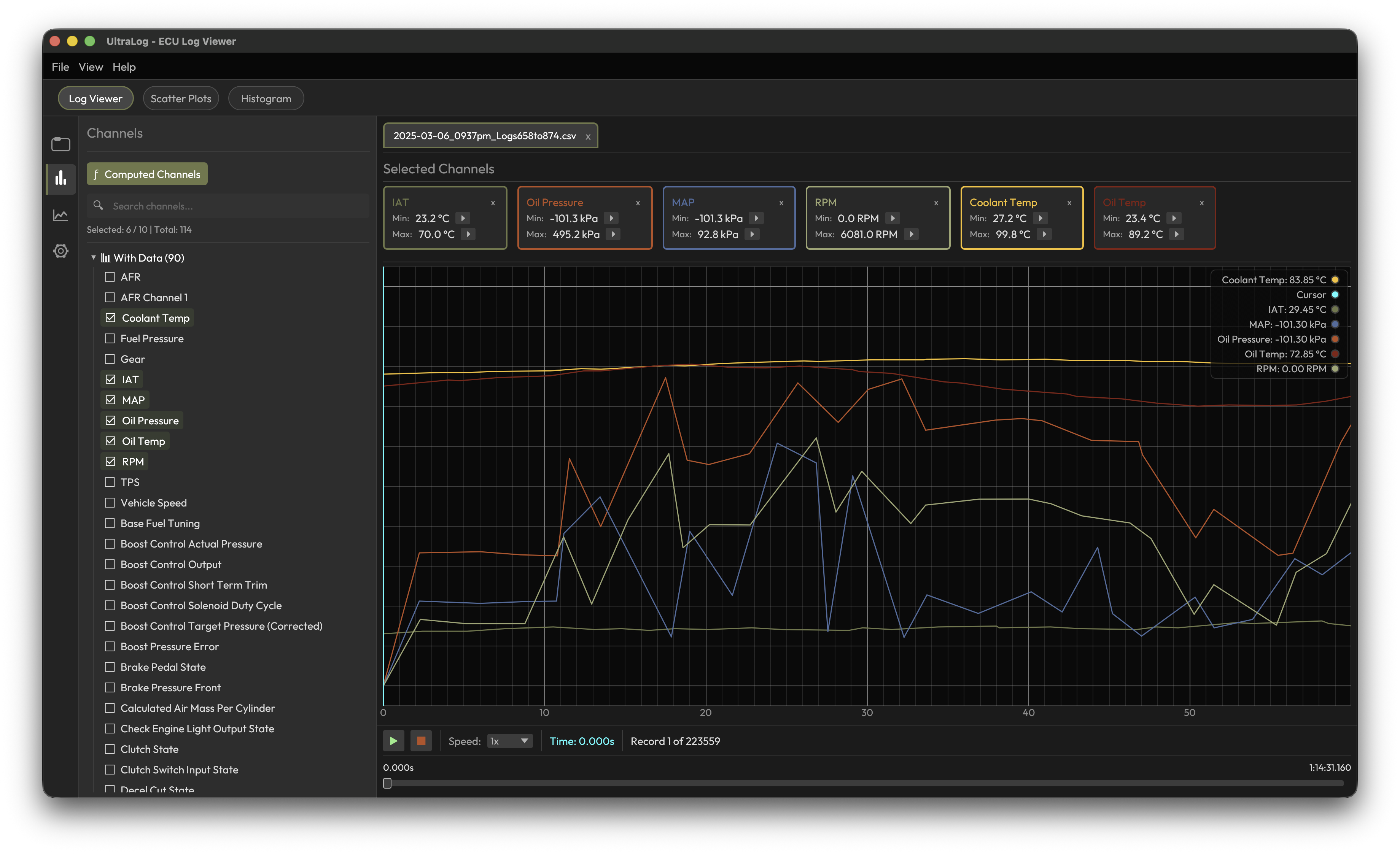 UltraLog log viewer with playback
