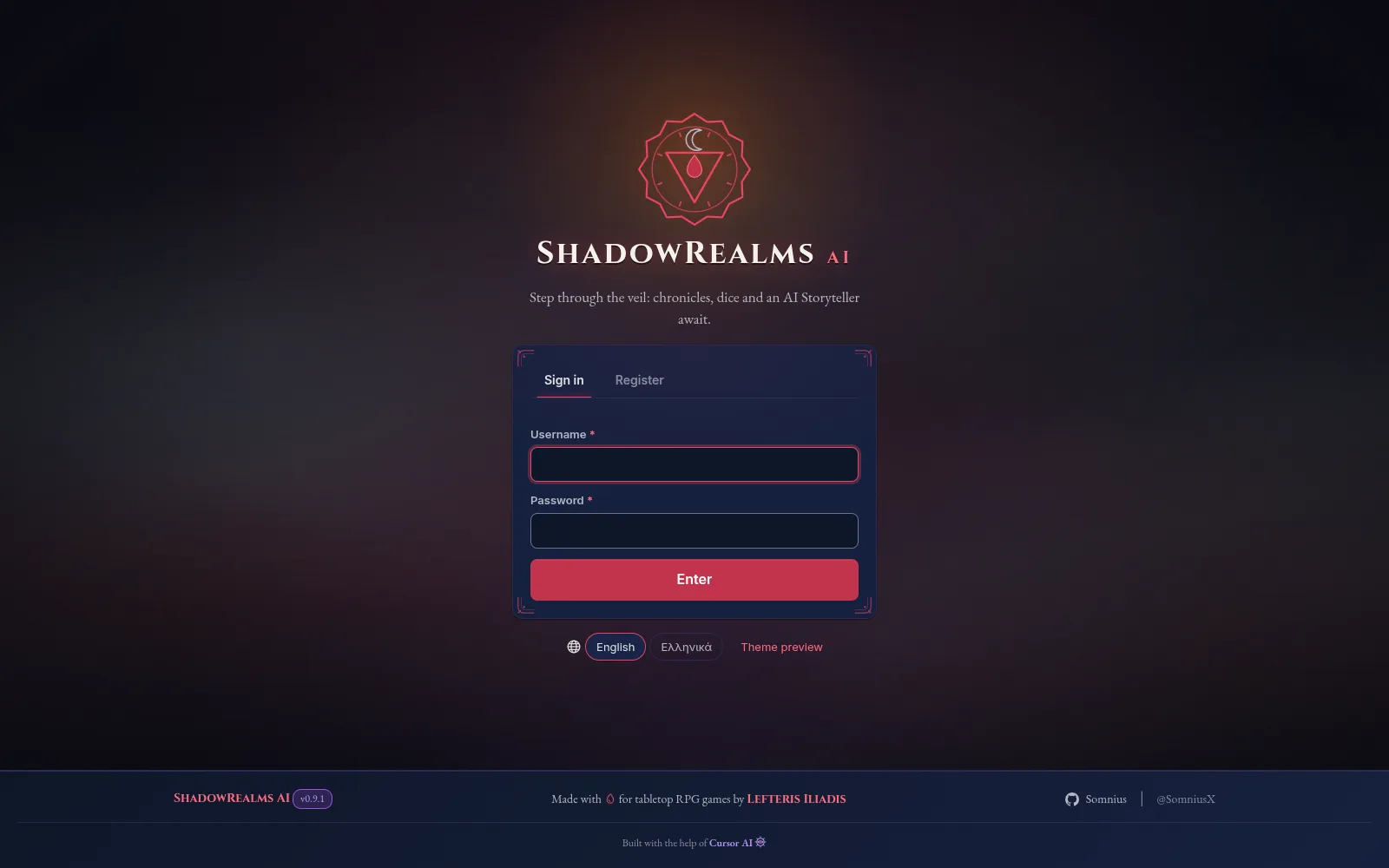 Sign-in page with the animated sigil