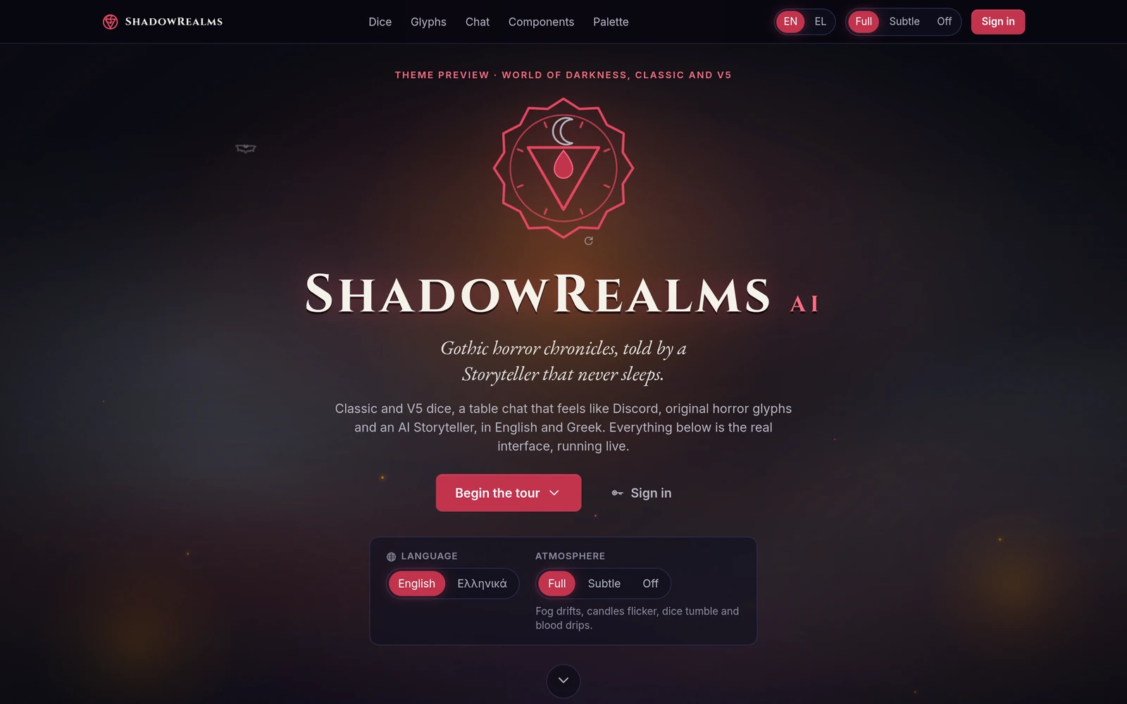 The theme preview page at /showcase