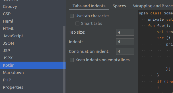 Kotlin indents