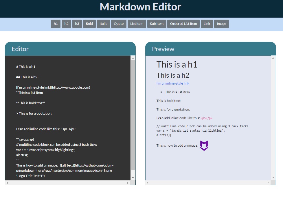 Markdown Previewer Preview