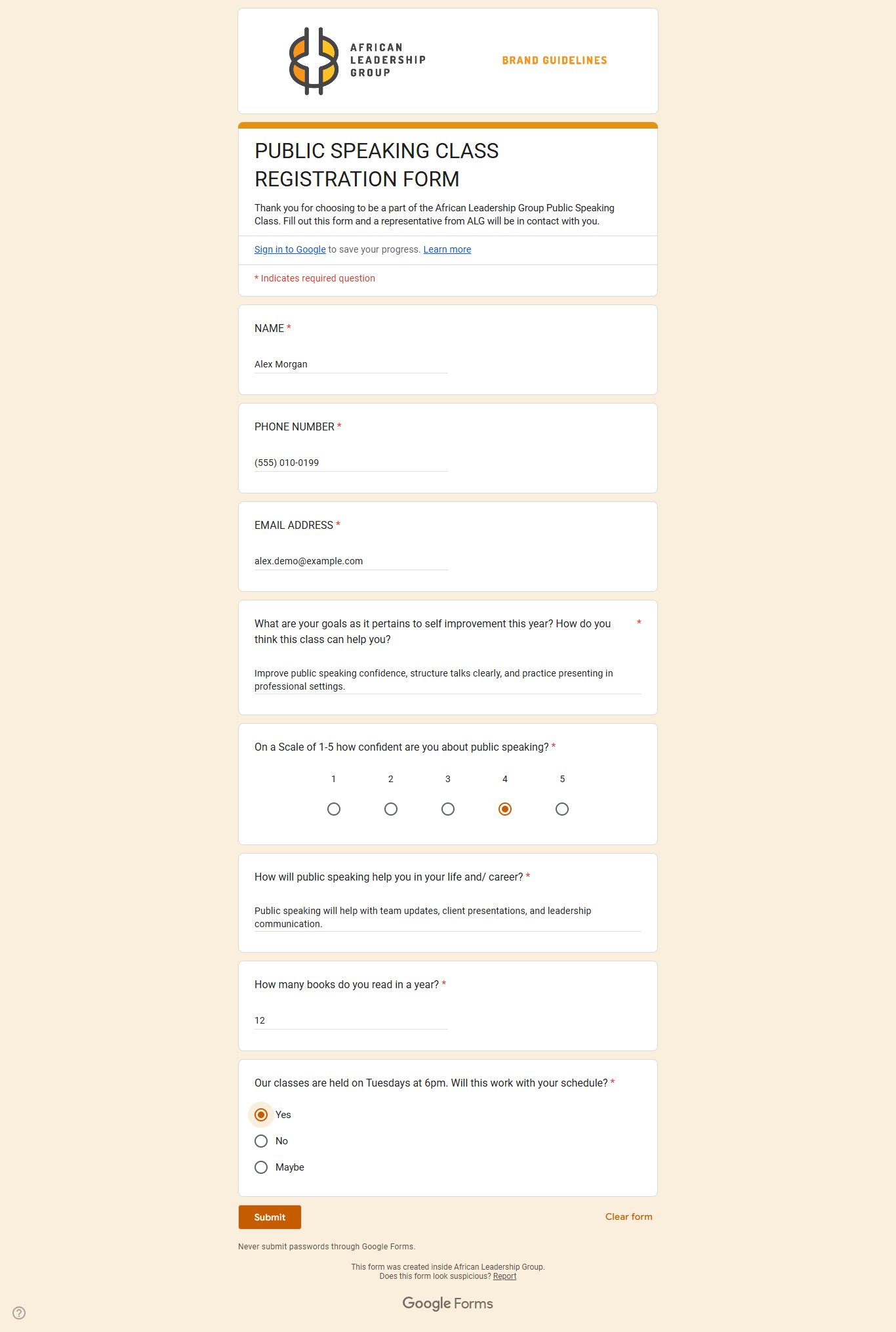 Google Form filled by Vault Form Agent