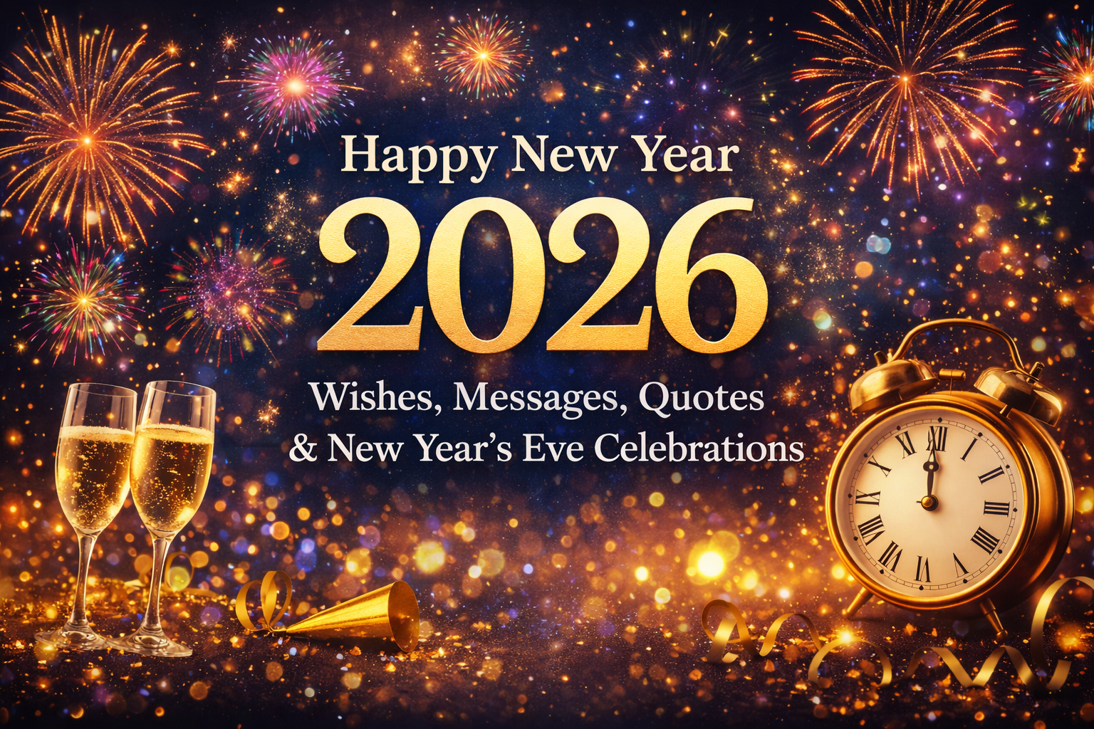 New Year 2026 Celebration with fireworks and clock