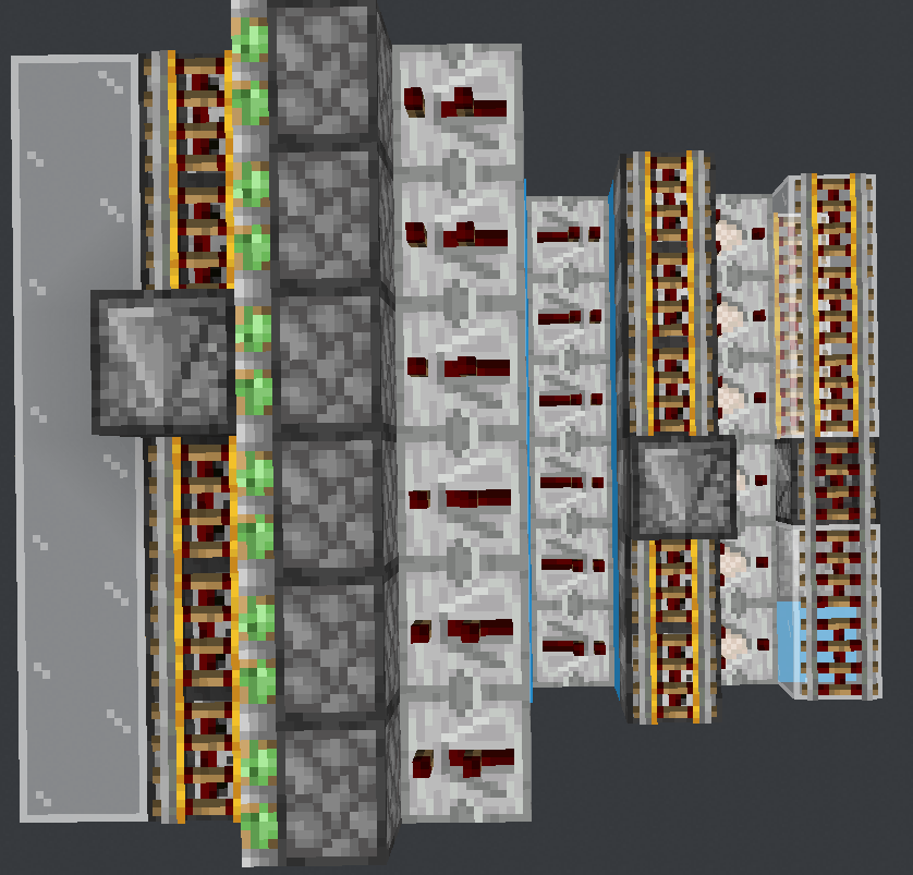 Rail extensions, necessary in order to expand the bulk storage beyond nine slices, must be aligned in the following manner