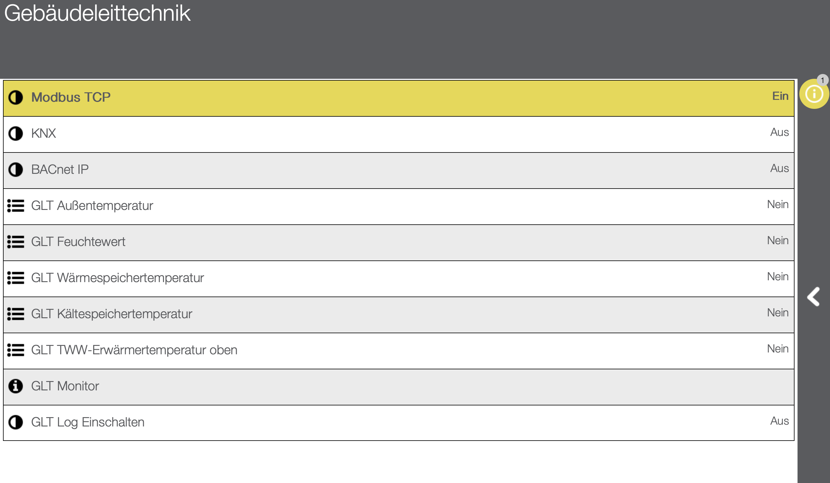 Enabled Modbus TCP in GLT section in IDM Navigator UI