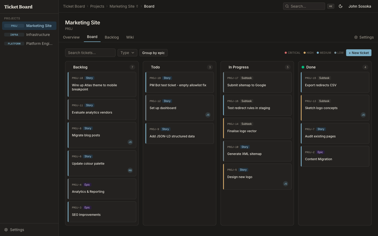 Kanban board view