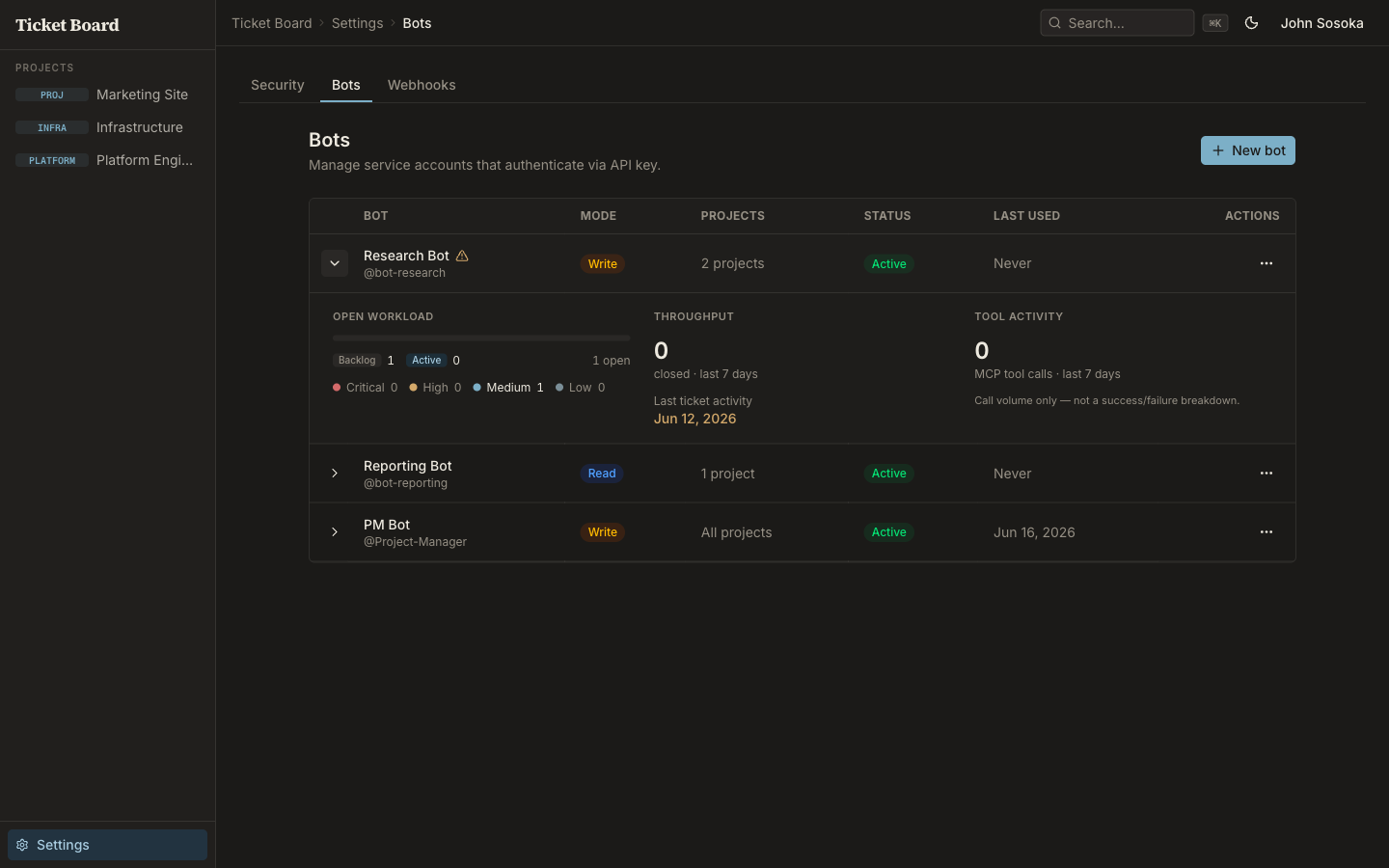 Bot management view