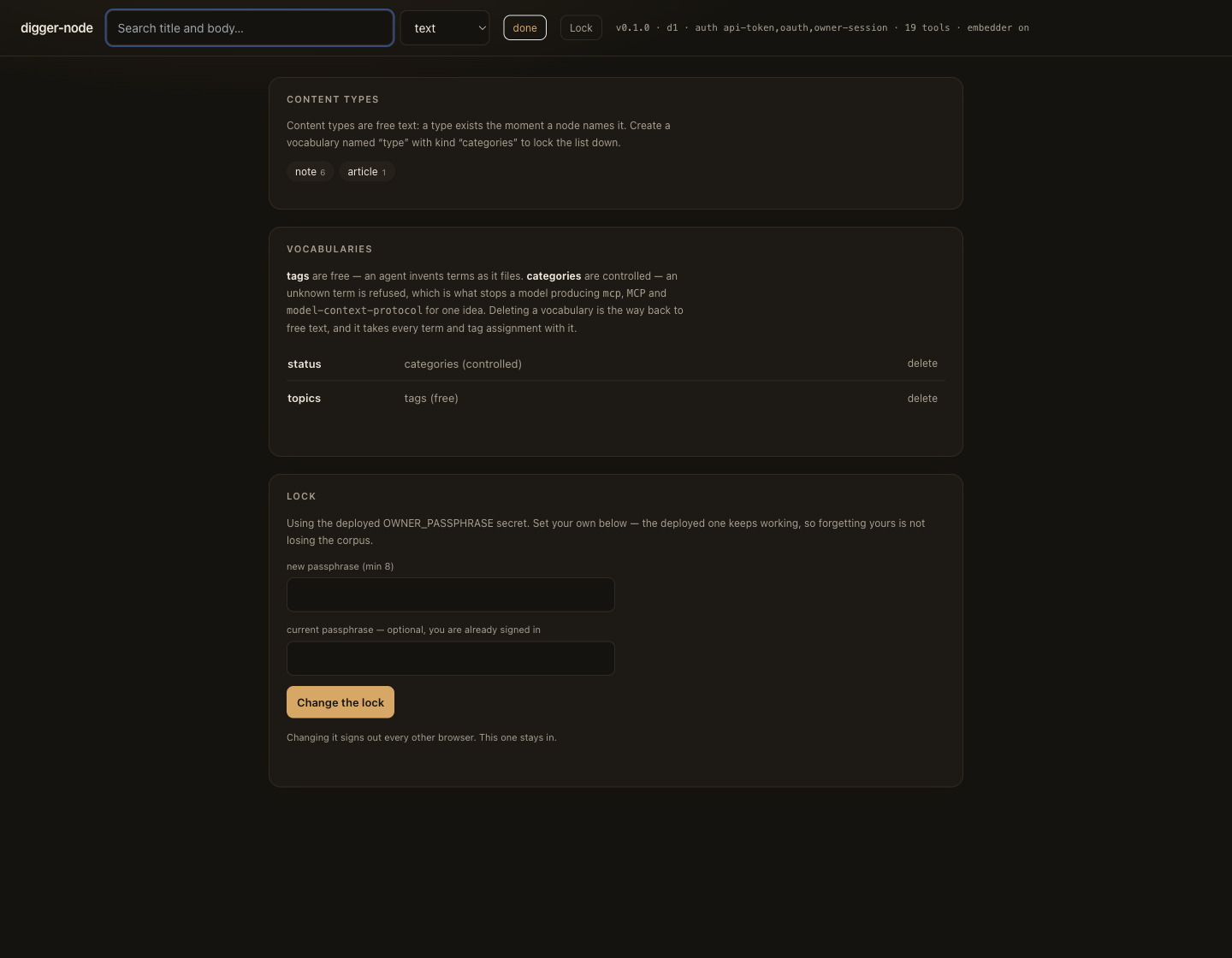 The settings page