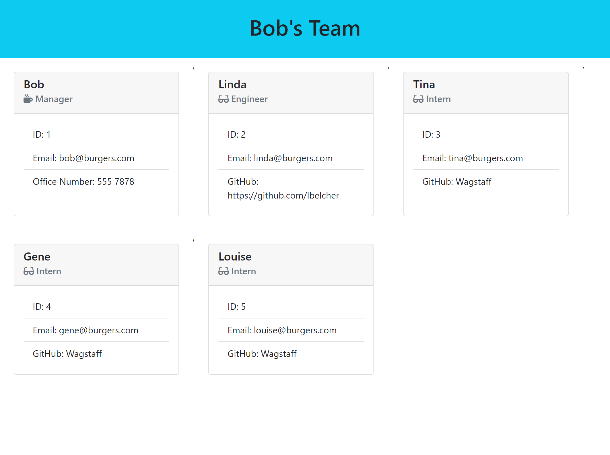 Sample HTML of team