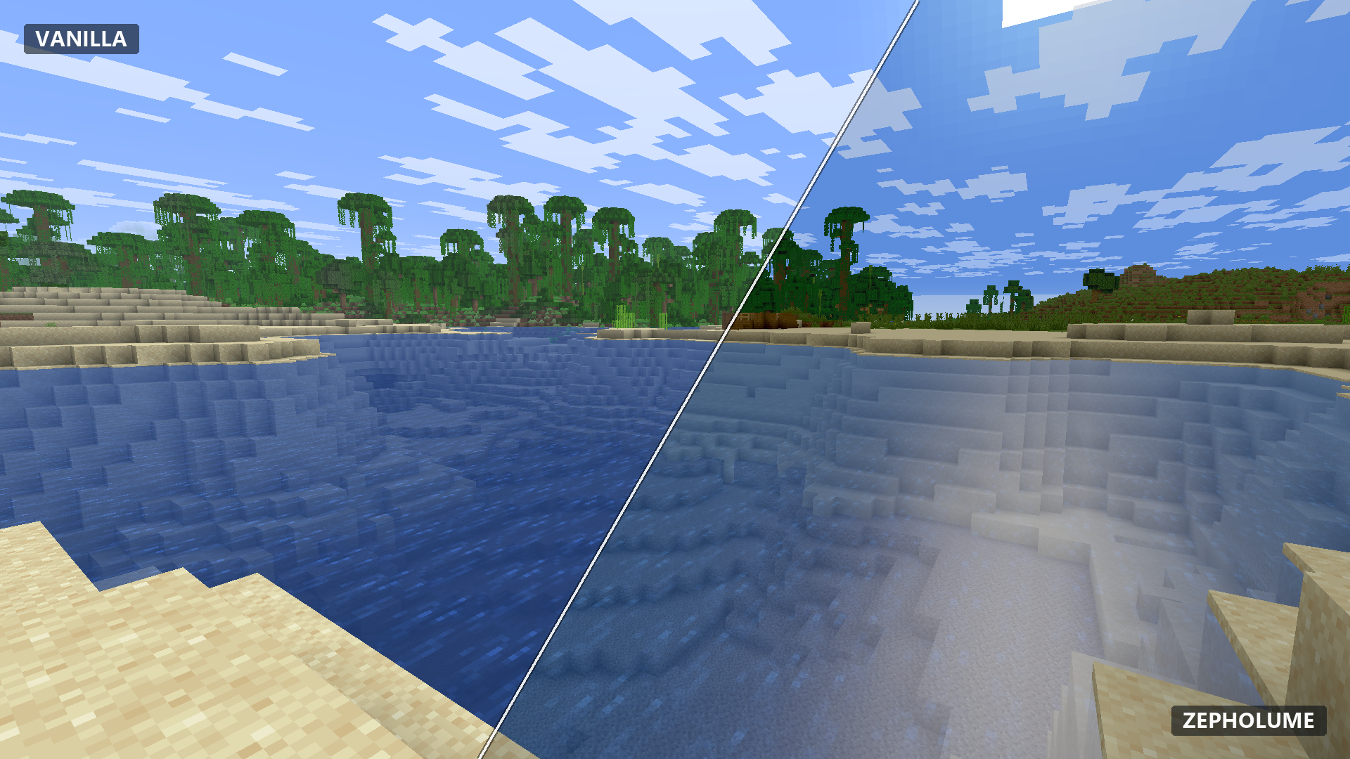 Vanilla Minecraft compared with Zepholume Shaders — comparison 05