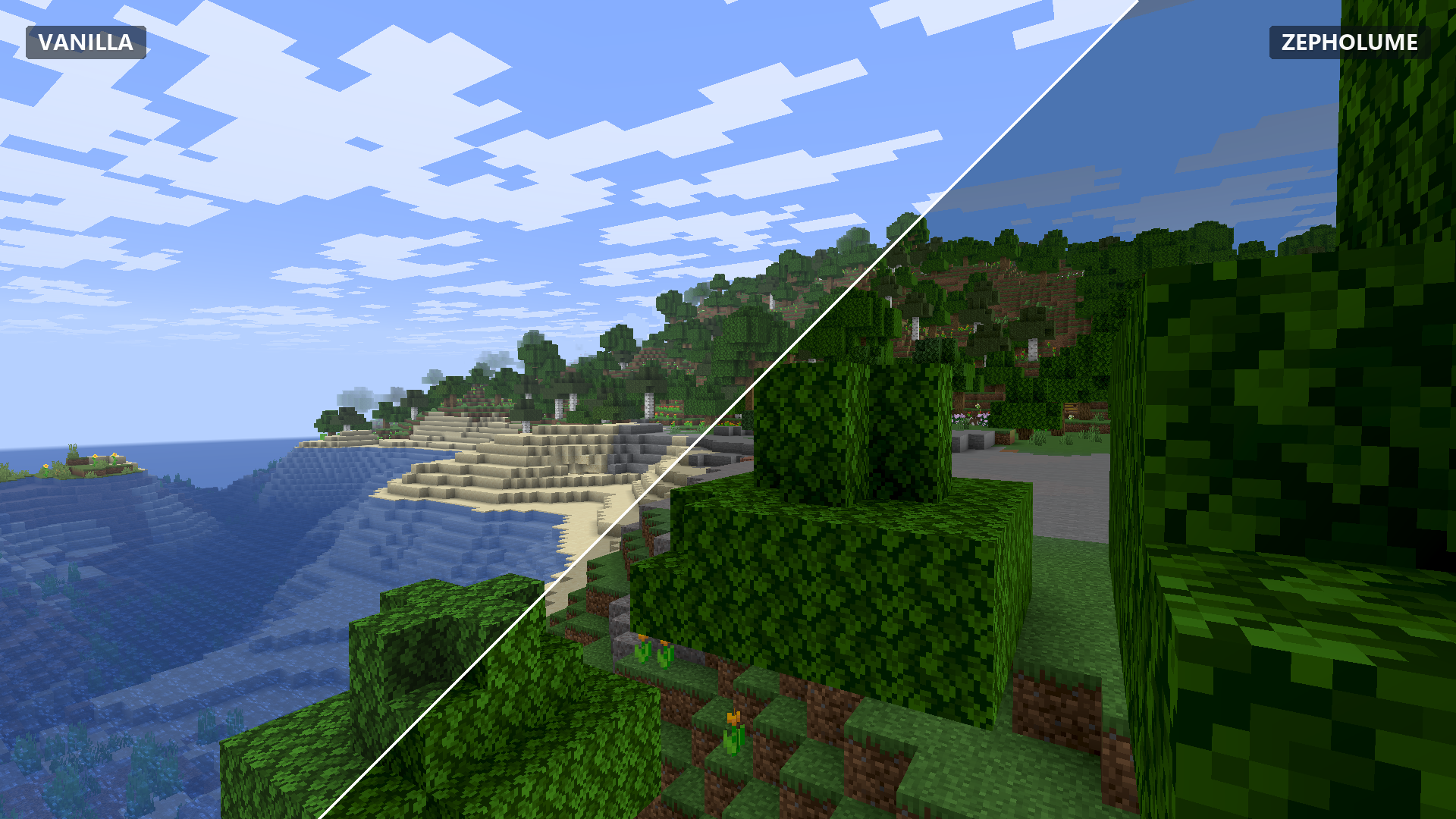Minecraft Vanilla vs Zepholume Shaders - Coastal Forest