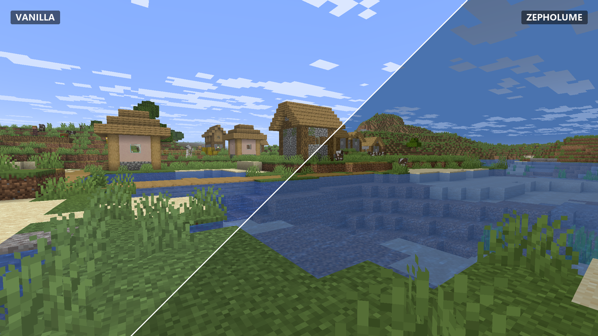 Minecraft Vanilla vs Zepholume Shaders - Lakeside Village
