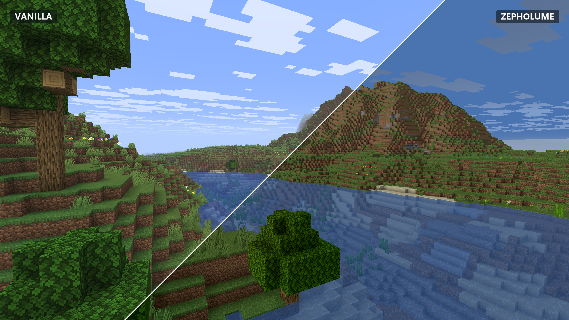 Minecraft Vanilla vs Zepholume Shaders - Mountain River