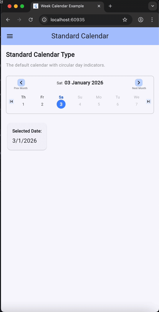 Week Calendar Example