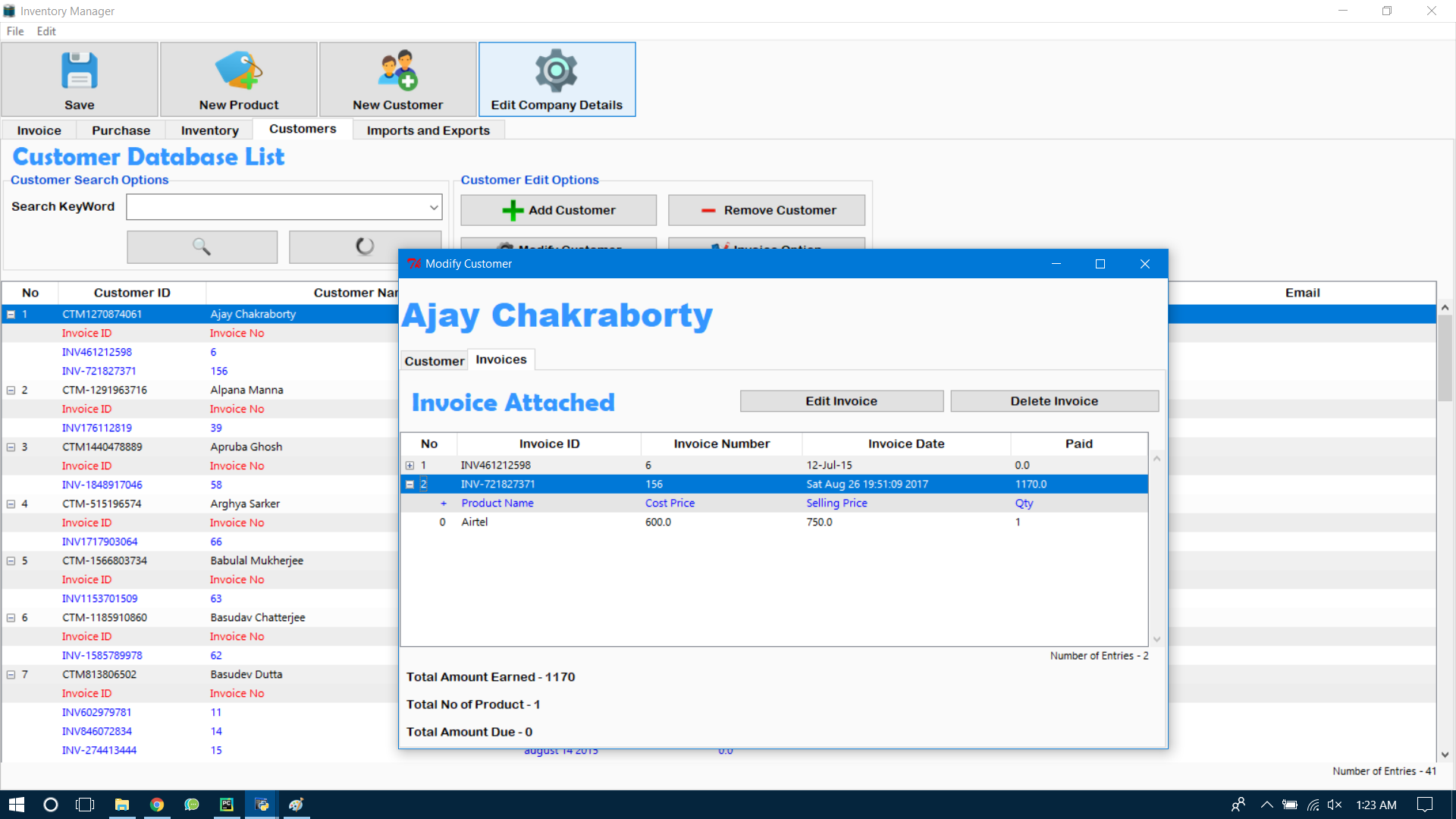 Customer Invoice Page