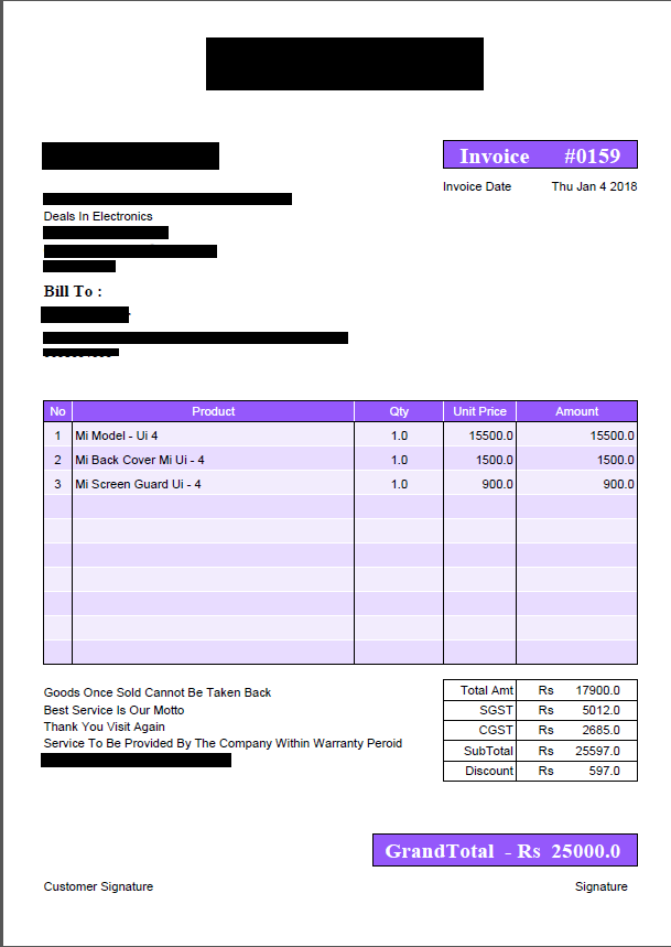 Invoice Generated