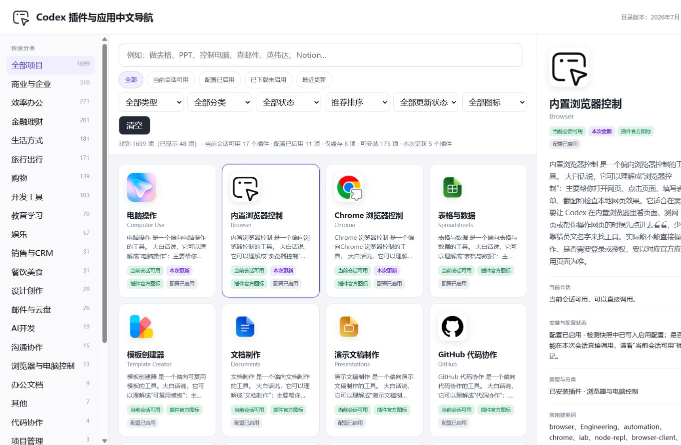 Codex 插件与 ChatGPT 应用导航 | Chinese & English Plugin Directory