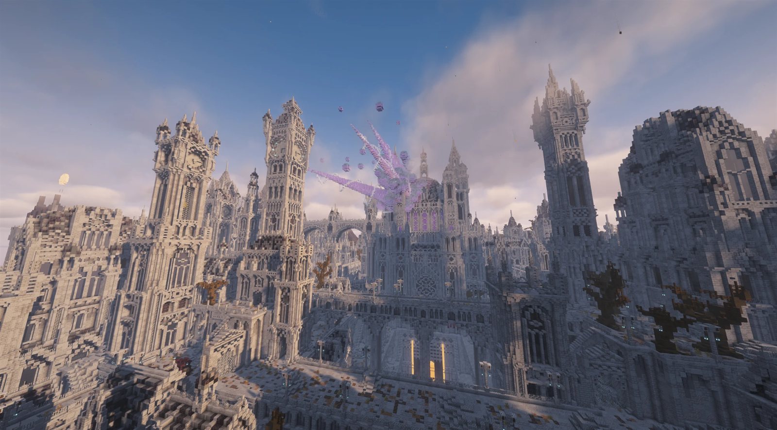 A city of stone towers in daylight