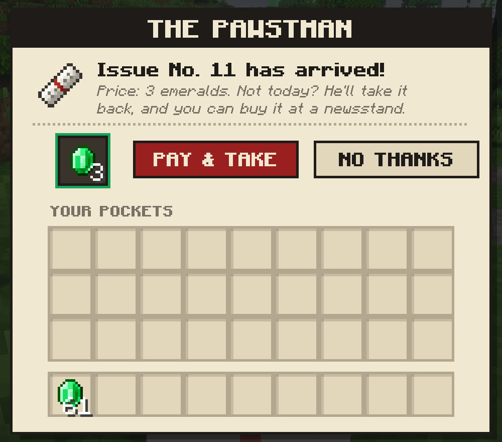 The Pawstman's counter: pay and take, or no thanks