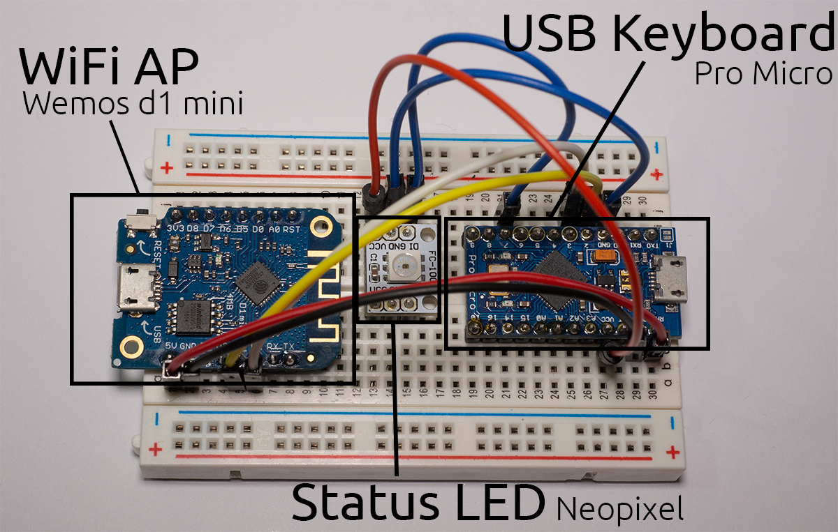 Example of a DIY build using a Wemos d1 mini, a Pro Micro and a Neopixel LED