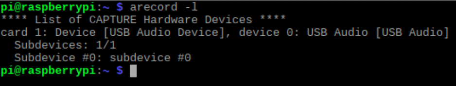 The output from arecord showing one device