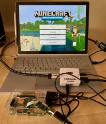 The Twitchberry connected to a surface book running MineCraft