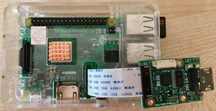 A raspberry pi with the B101 installed in the camera port