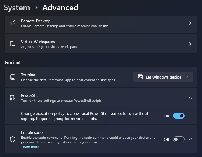 Screenshot: Prerequisit — Enable Powershell scripts