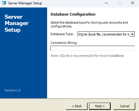 Screenshot: Installer Page 3 — Database Configuration