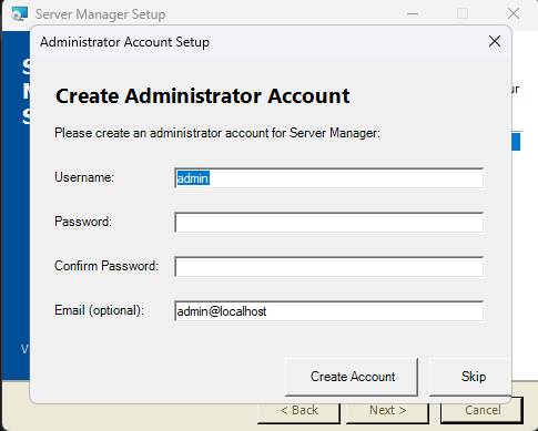 Screenshot: Installer Page 6 — Create Admin