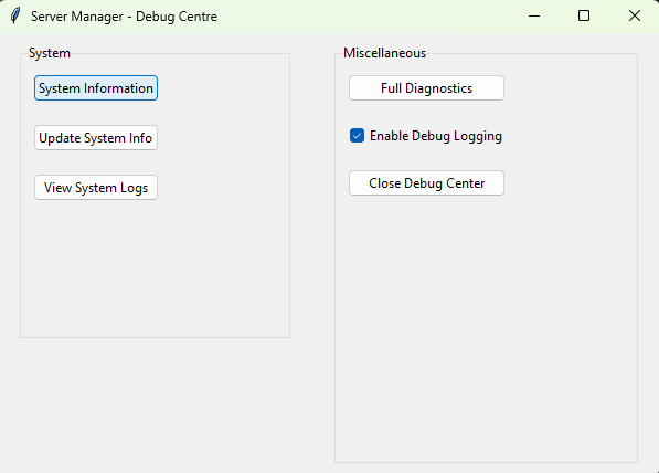 Screenshot: Python Debug Manager - Used to do quick debugging for finding issues