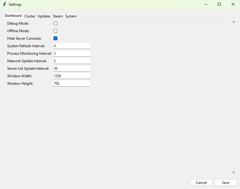 Screenshot: Server Settings Dialog