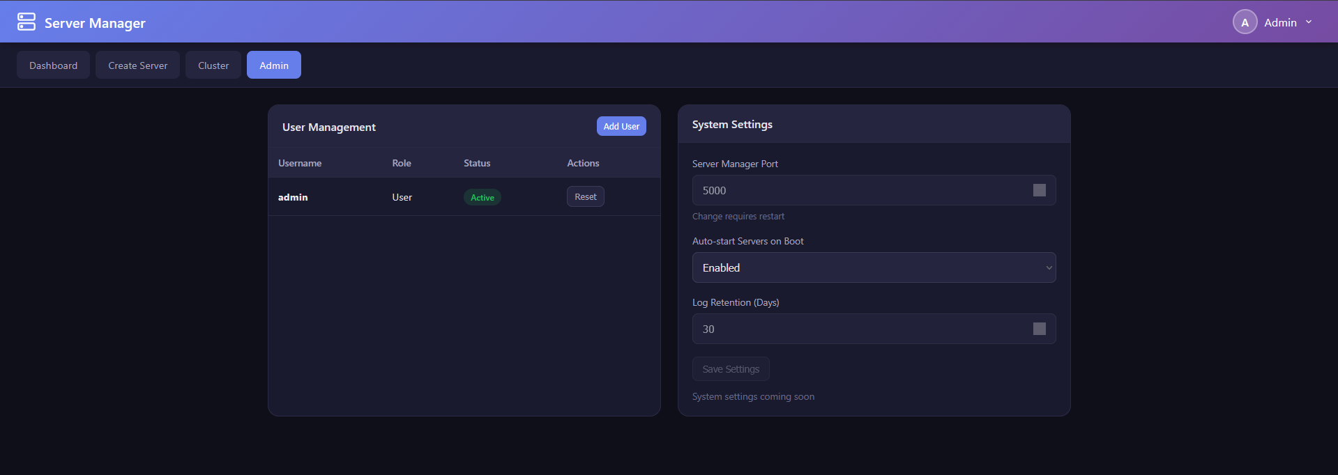 Screenshot: Website admin page - Like Python but web-based