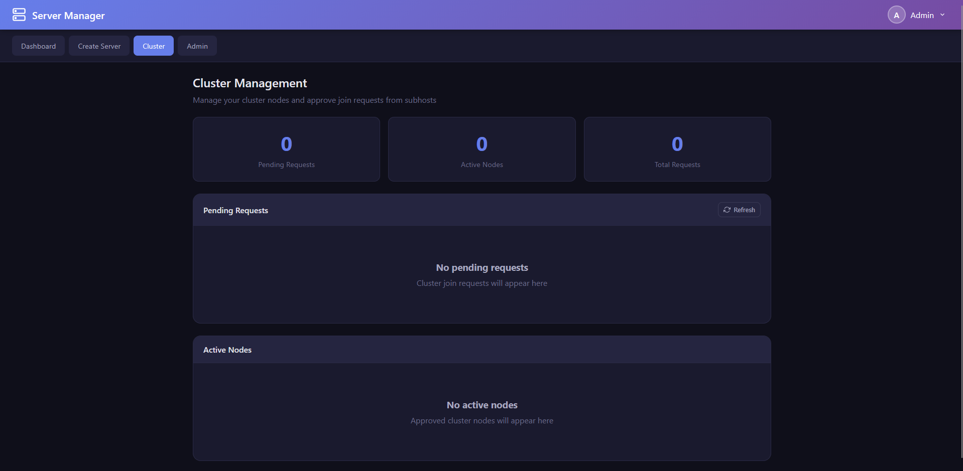 Screenshot: Website cluster manager page - Like Python but web-based