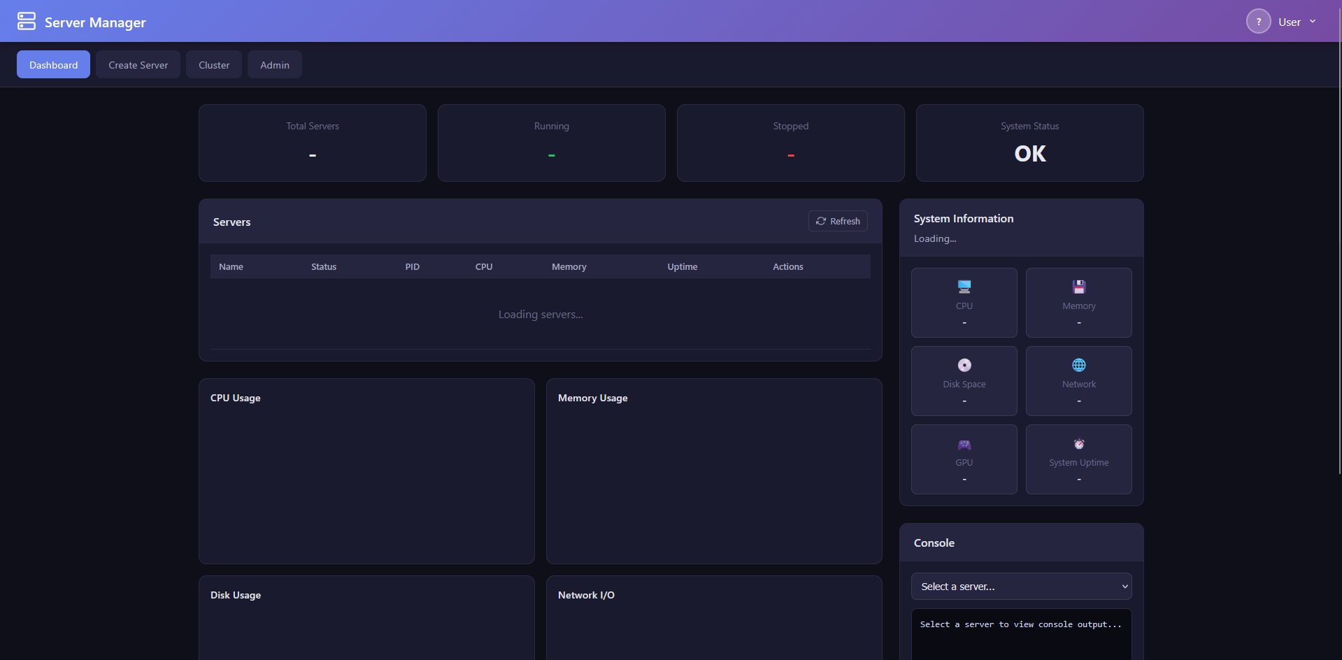 Screenshot: Website dashboard front page - Like Python but web-based