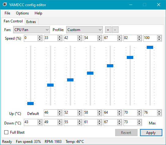 A screenshot of YAMDCC's fan control interface