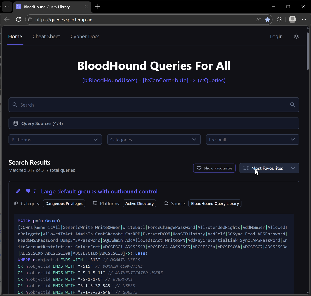 BloodHound Query Library frontend screenshot
