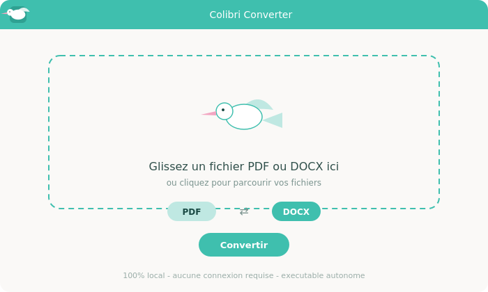 Aperçu de l'interface Colibri Converter